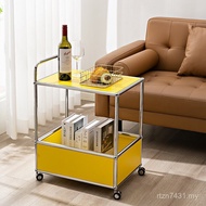 Household Shelf Table Double-Layer Mesh Metal Trolley Combination Dining Cart Red Edge Module ins No