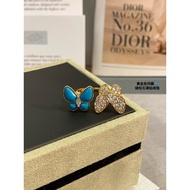 【High version 1: 1】Vca 18K gold Two Butterfly turquoise diamond ring socialite lady noble Fan ring g