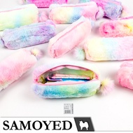 SAMOYED PCCS-L55 Tempat / Kotak Pensil / Alat Tulis / Kosmetik / Dompet Bulu / Beludru Pelangi / Sta