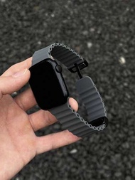 1入組深灰色男女液態矽膠運動風格磁性智慧手錶錶帶，適用於Apple Watch 42mm 38mm 40mm 41mm 44mm 45mm 49mm，時尚智能手錶替換布帶，適用於Series Ultra2 Ultra SE2 SE 9 8 7 6 5 4 3 2 1