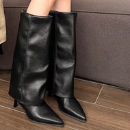 Fall Khaki Wide Leg Bootcut Knee High Pointed Toe Cowgirl Boots For Women, New Style Summer 2024,Wes