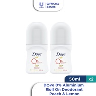 Bundle Of 2 Dove 0% Aluminium Roll On Deodorant Peach & Lemon 50ml