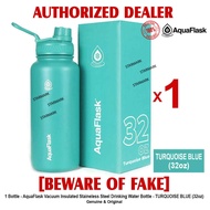 AQUAFLASK 32oz TURQUOISE BLUE Aqua Flask Wide Mouth with Flip Cap Spout Lid Flexible Cap Vacuum Insulated Stainless Steel Drinking Water Bottle Bottles or Tumbler Tumblers Authentic - 1 Bottle