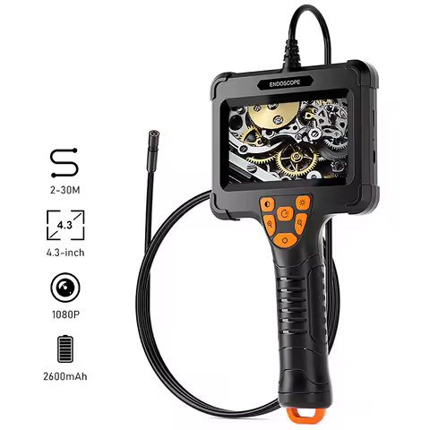 4.3'' Hand-held Industrial Endoscope Camera 8mm 1080P HD Borescope IP67 Waterproof 1-30m Rigid Cable