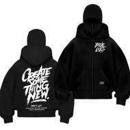HOODIE ZIPPER NINJA BALACLAVA CREATE SOME THING NEW BLACK PULLPRINT PREMIUM UNISEX