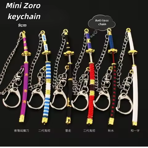 One Piece Merchandise: Zoro Alloy Keychain - Miniature Metal Katana Pendant (Shusui, Enma, & Wado Ic