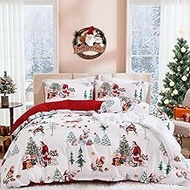 Christmas Duvet Cover Set Twin Size Santa Claus Snowman Christmas Tree 2 Piece Bedding Set, Microfib