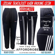 25-36″ Track Suit Seluar Sukan Filaa Kain Payung Lembut Licin 3 Poket Jalur/Track Bottoms Sports Pan