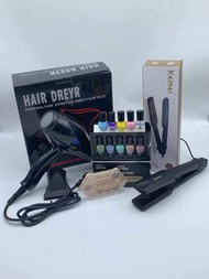 Kemei Hair straightener + hair dryer + eye shadow+ 10 PCs nail polish