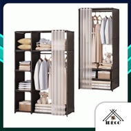 IDECO Wardrobe Cabinet Almari Rak DIY Clothes Organizer With Curtain Almari Hostel Hanging Cloth Wardrobe Multi-layer