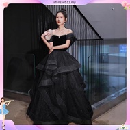 Banquet Black Off Shoulder Sequins Glitter Evening Dress For Women 2024 Luxury High-End New Glamorou