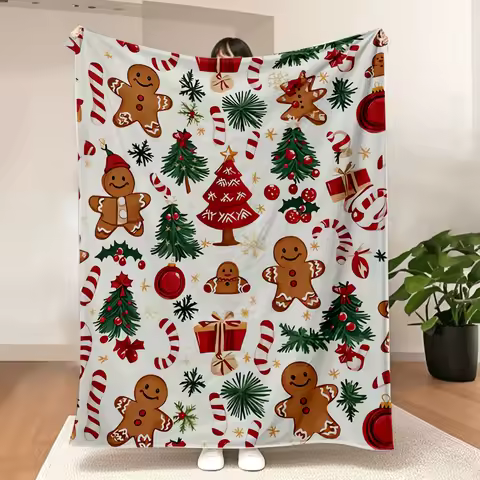 1pc Multicolor Ultra-Soft Christmas Gingerbread Wonderland Flannel Blanket Festive Decor Warm for So