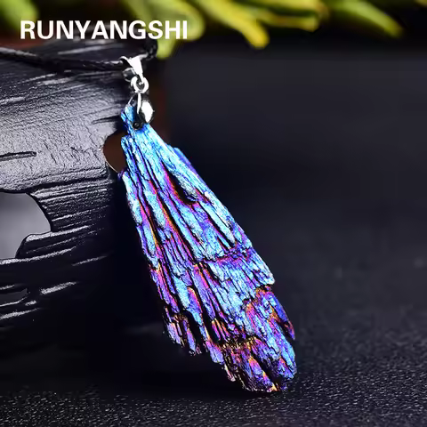 Natural Crystal Pendant Jet stone Blaze Blue Black Tourmaline Aura Rainbow Jewelry Necklace For Woma
