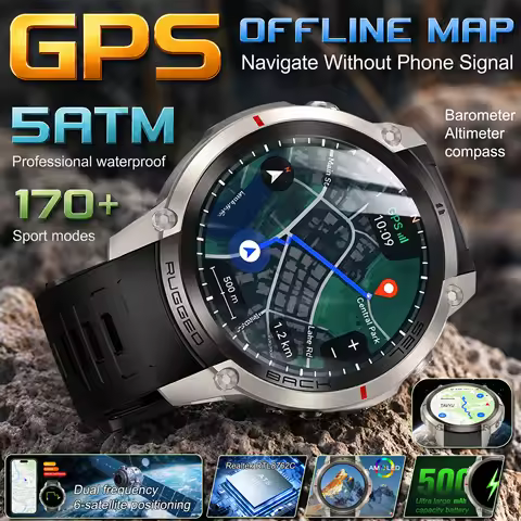 2026 New Outdoor Offline Map Smart Watch Built-in AGPS 5ATM Waterproof AMOLED Heart Rate Men Militar