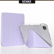 KENKE เคส iPad อะคริลิค HD โปร่งใสสำหรับ iPad 2024 air 13 ipad air 11 inch 2022 Pro 11 pro 12.9 ไอแพด รุ่นที่ 9 รุ่นที่ 8 รุ่นที่ 7 iPad Mini6 iPad gen 10 2020 พร้อมที่ใส่ดินสอ-เคสยกพับและขาตั้ง 2021 iPad Air 5 Air 4 Air 6 เคส Origami - สีม่วง case