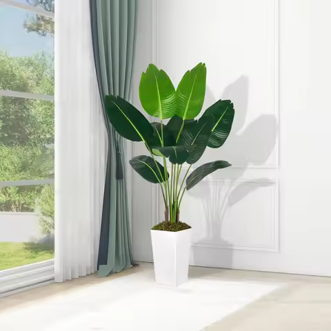 Bird of Paradise Artificial Plant 1Pack, 5FT Faux Plants Indoor Banana Leaf Tree with 10 Leaves, Lar