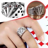 Retro Unisex Ring Playing Card Adjustable Poker Engraved Open Ring Accessories For Party T7d6