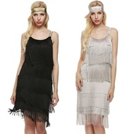 Women Sexy Straps Tassels Gatsby Fringe Flapper Party Dress with Headband