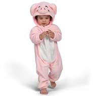 Unisex Baby Piggy Outfit Pink Animal Costume One-piece Pajama Zip-up Romper Hooded Jumpsuit Hallowee