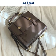 LALÁ BAG Small Multiway Structured Leather Boxy Handbag with Two Long Straps