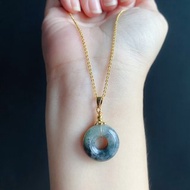 天然緬甸玉 翡翠 玉棉多 烏雞水墨風 平安扣 設計款 項鍊 禮物