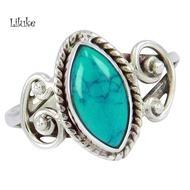 LK Antique Marquise Cut Turquoise Finger Ring Women Tibetan Carved Jewelry