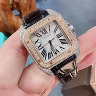 Cartier Santos W20107X7 Automatic Mechanical Female Watch Behind Diamonds