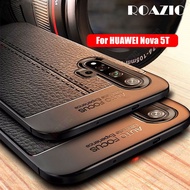 Roazic สำหรับ Huawei nova 5T Case Soft Silicon คาร์บอนไฟเบอร์หนัง Soft Full COVER casing