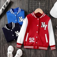 Klambi Bagus - Unisex Kids Varsity Baseball Jacket (1 th - 18 th) NY LOGO 92 (SABLON) SMILE Button B