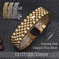 13/17/20/21mm Classic Five Beads Solid Stainless Steel Watch Strap for R0 lex Luxury Metal Watchband