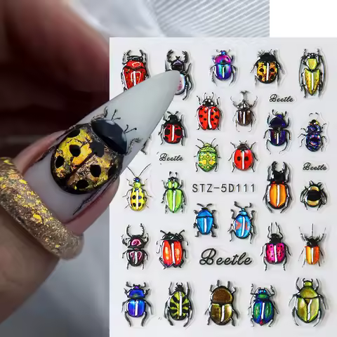 5D Beetle Ladybug Nail Art Sticker Decals Cartoon Insert Jelly Nail Self Adhesive Stickers Manicure