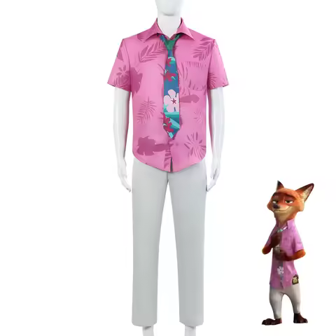 Zootopia 2cos Fox Nick Wilde Cosplay Costume Pink Shirt Tie In Stock
