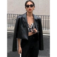 Women's Leather Jacket Crop Blazer Korean Style Casual Style