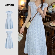 Lovito Casual Dress Leisure Spring/summer Blue Dress for Women L179AD333 Lovito  Corak Pakaian Kasua