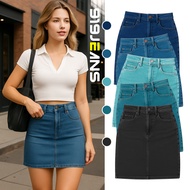 919 JEANS : Vintage High Waist Elastic Wrapped Hip Skirt Slim Fit A Line Short Skirt Slim One Button