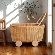 Rattan Storage Basket Toy Storage Basket Rattan Trolley Hand-woven Storage Basket