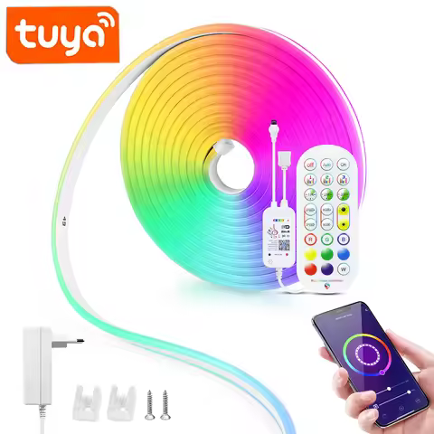 12/24V EU plug WiFi RGB Neon LED Strip，1/2/3/4/5/10/15M Neon RGB Strip Work With Tuya/Smart Life/Ale