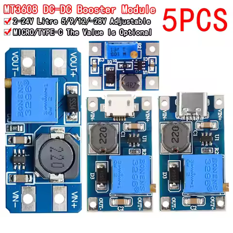 5PCS MT3608 DC-DC Step Up Converter Booster Power Supply Module Boost Step-up Board MAX output 28V 2