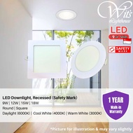 (Safety Mark) Slim LED Downlight Round Square 9W/12W/15W/18W Warm White (3000K) Cool White (4000K) D
