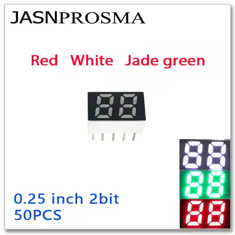 JASNPROSMA 50PCS 0.25 inch 7 Segment two 2 bit digit Tube red white jade green Common Cathode Anode 