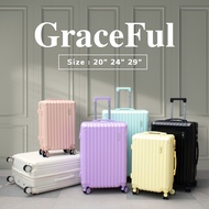 กระเป๋าเดินทาง ยี่ห้อHuge รุ่นGraceful ขนาด 20/24/29นิ้ว รุ่นซิป วัสดุABS  4 ล้อการหมุน 360 แข็งแรงทนทาน มี6สี รับประกัน 1 ปี