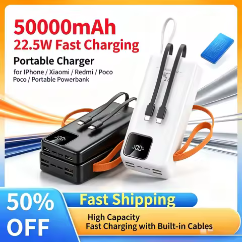 New Power Bank 20000mAh 30000mAh 50000mAh 22.5W Fast Charging Portable Charger for IPhone Xiaomi Red