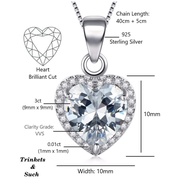 (Necklaces)Dazzling 3ct VVS Grade Diamond Simulant Heart Pendant Necklace in 925 Sterling Silver