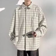MOLAN เสื้อโค้ททำงานเสื้อเชิ้ตลำลองเสื้อเชิ้ตผู้ชายริ้วเสื้อเชิ้ตลายสก๊อตอเมริกัน