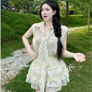 Shirt and skirt set, lady's skirt set with pretty flared tiered skirt G18