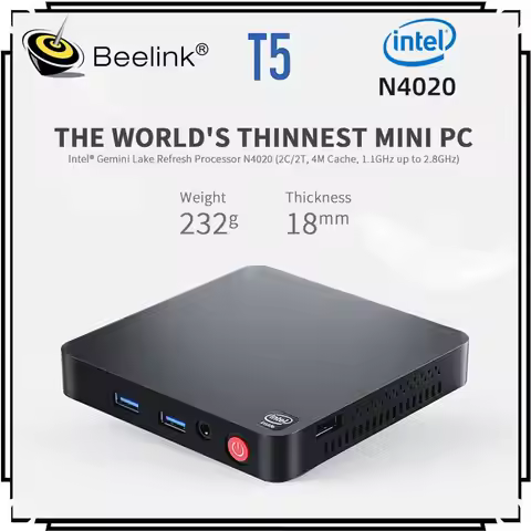 Beelink T5 Mini PC Intel Celeron N4020 CPU LPDDR4 4GB eMMC 64GB 4K 1000M RJ45 LAN Wifi5 BT5.0 2*HD 3