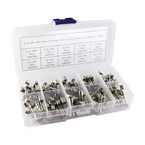 100Pcs/Set 5x20mm Quick Blow Glass Tube Fuse Assorted Kits,Fast-blow Glass Fuses 0.2A 0.5A 1A 2A 3A 