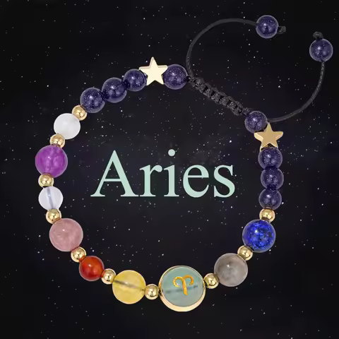 Natural Stone Constellation Bracelet Aries Leo Sagittarius Zodiac Sign Stone Bead Bangle Handmade Je