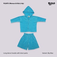 Heylo - PLEATS - One Set Pleats Jacket Hoodie Pants Pleated Suit/ Sky Blue/