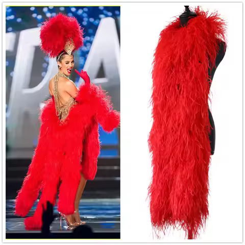 2/6/10/20/40 Ply Red Ostrich Feather Boa 2M Fuffly Feather Shawl Scarf for Wedding Fashion Show Stag